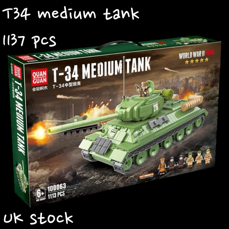 Quan Guan T-34 Medium Tank Building Blocks With Minifigs Toy Military Army 1113pcs