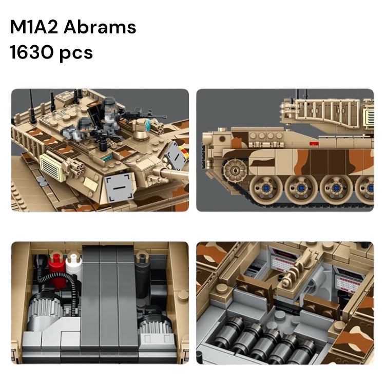 Panlos Bricks M1A2 Abrams Tank Building Blocks With Minifigs Toy Military Army 1630pcs