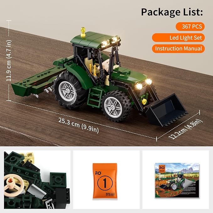 FUNWHOLE Farm Tractor Lighting Building-Bricks Set with Minifigure LED Light Building Set 367 Pcs