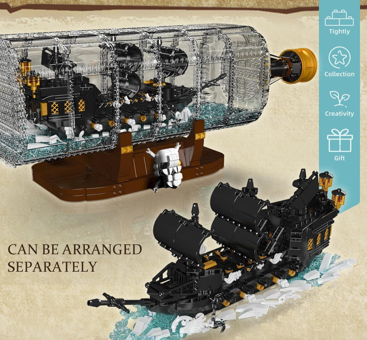 Mould King Black Pearl Ship In A Bottle Brick Model 2206pcs (Model Number 10065)