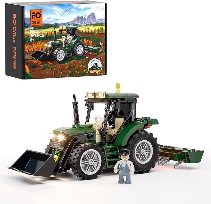 FUNWHOLE Farm Tractor Lighting Building-Bricks Set with Minifigure LED Light Building Set 367 Pcs